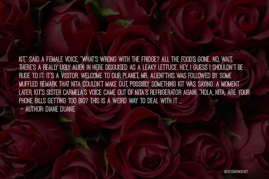 Diane Duane Quotes: Kit, Said A Female Voice, What's Wrong With The Fridge? All The Food's Gone. No, Wait, There's A Really Ugly