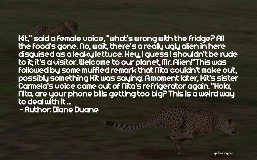 Diane Duane Quotes: Kit, Said A Female Voice, What's Wrong With The Fridge? All The Food's Gone. No, Wait, There's A Really Ugly