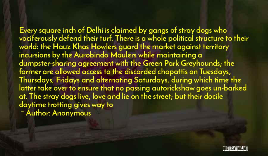 Anonymous Quotes: Every Square Inch Of Delhi Is Claimed By Gangs Of Stray Dogs Who Vociferously Defend Their Turf. There Is A