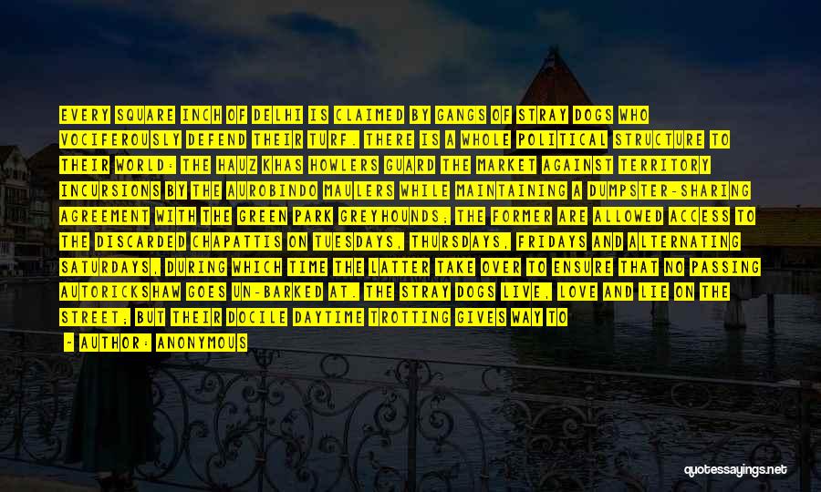 Anonymous Quotes: Every Square Inch Of Delhi Is Claimed By Gangs Of Stray Dogs Who Vociferously Defend Their Turf. There Is A