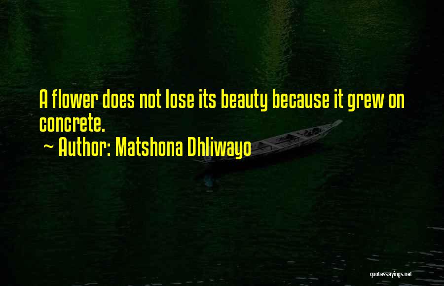 Matshona Dhliwayo Quotes: A Flower Does Not Lose Its Beauty Because It Grew On Concrete.