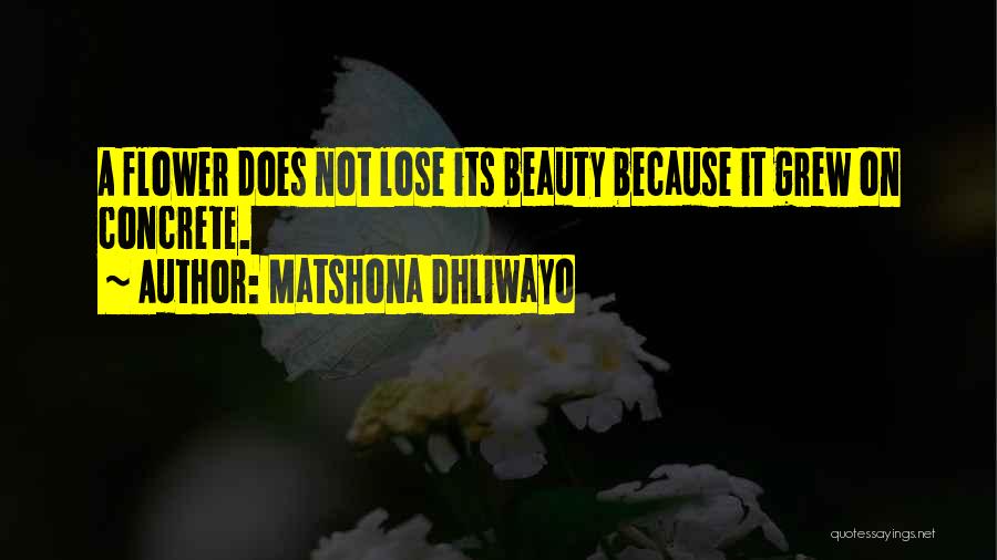 Matshona Dhliwayo Quotes: A Flower Does Not Lose Its Beauty Because It Grew On Concrete.