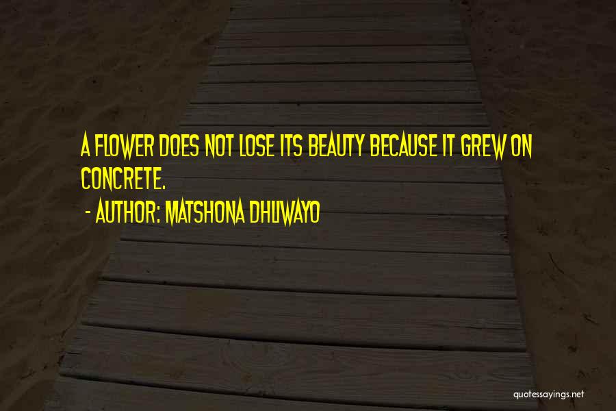 Matshona Dhliwayo Quotes: A Flower Does Not Lose Its Beauty Because It Grew On Concrete.