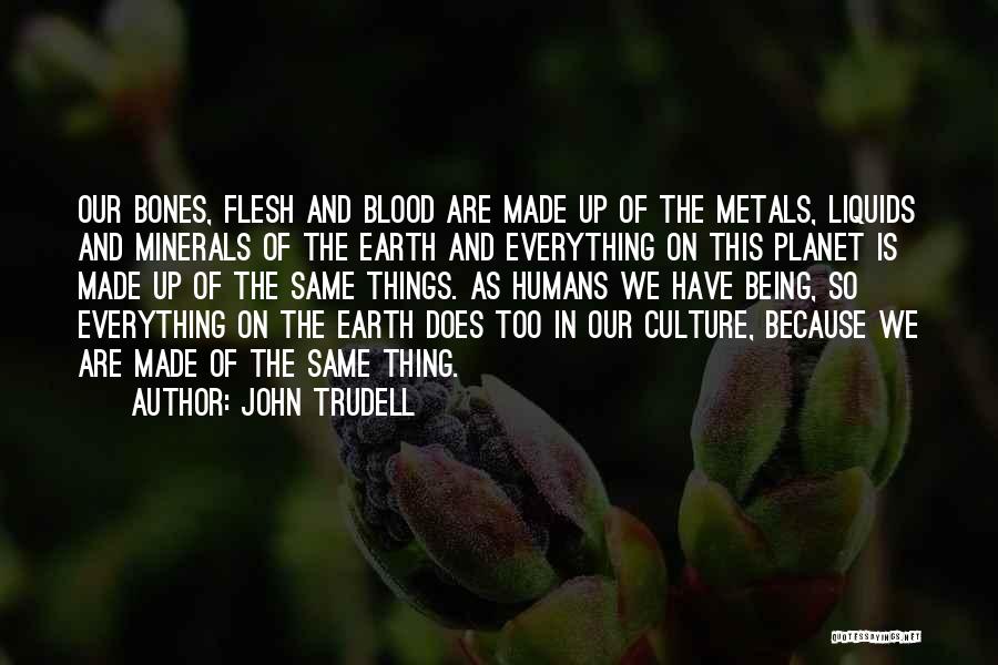 John Trudell Quotes: Our Bones, Flesh And Blood Are Made Up Of The Metals, Liquids And Minerals Of The Earth And Everything On