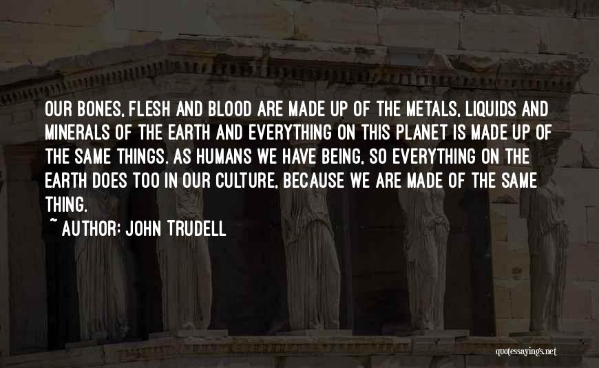 John Trudell Quotes: Our Bones, Flesh And Blood Are Made Up Of The Metals, Liquids And Minerals Of The Earth And Everything On