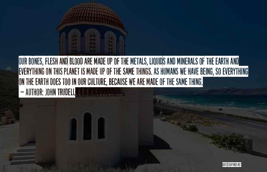 John Trudell Quotes: Our Bones, Flesh And Blood Are Made Up Of The Metals, Liquids And Minerals Of The Earth And Everything On