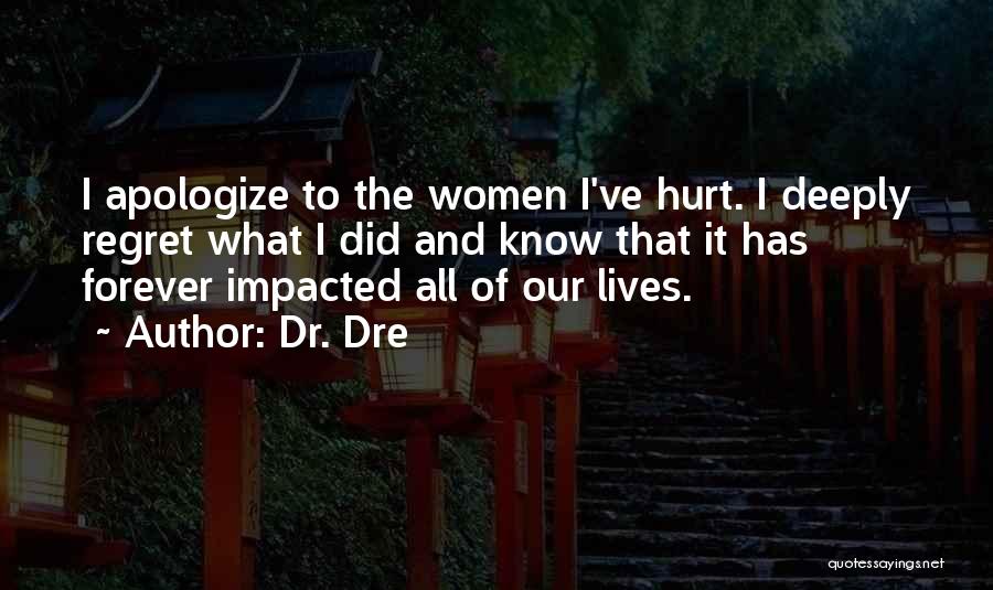 Dr. Dre Quotes: I Apologize To The Women I've Hurt. I Deeply Regret What I Did And Know That It Has Forever Impacted