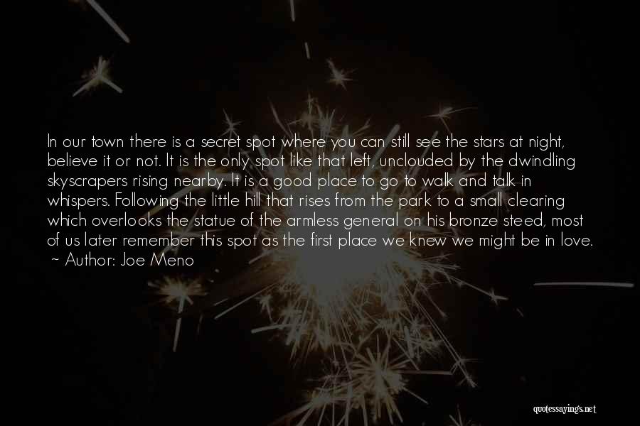 Joe Meno Quotes: In Our Town There Is A Secret Spot Where You Can Still See The Stars At Night, Believe It Or