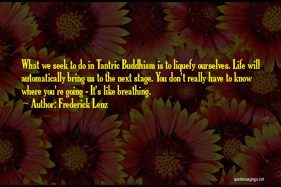Frederick Lenz Quotes: What We Seek To Do In Tantric Buddhism Is To Liquefy Ourselves. Life Will Automatically Bring Us To The Next