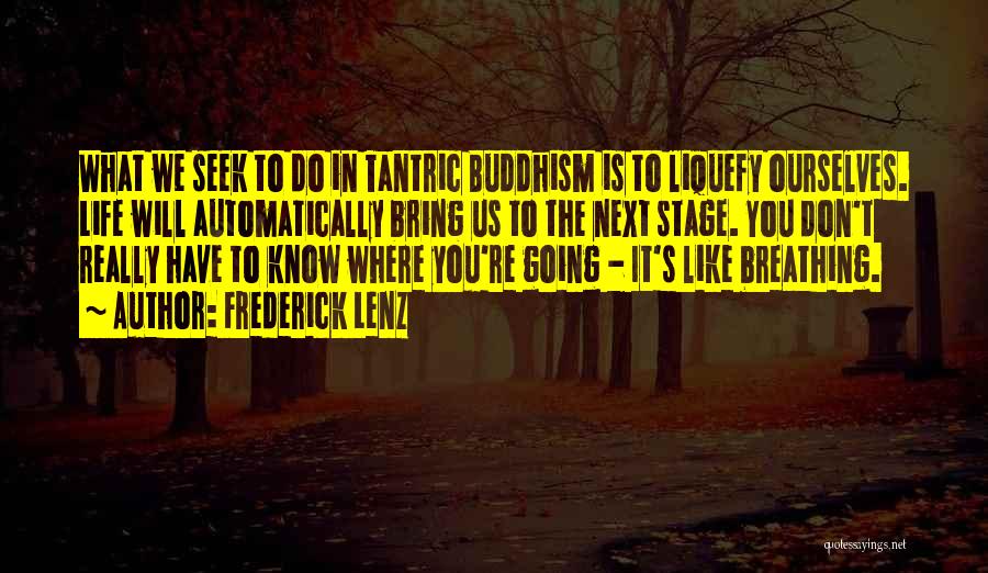 Frederick Lenz Quotes: What We Seek To Do In Tantric Buddhism Is To Liquefy Ourselves. Life Will Automatically Bring Us To The Next