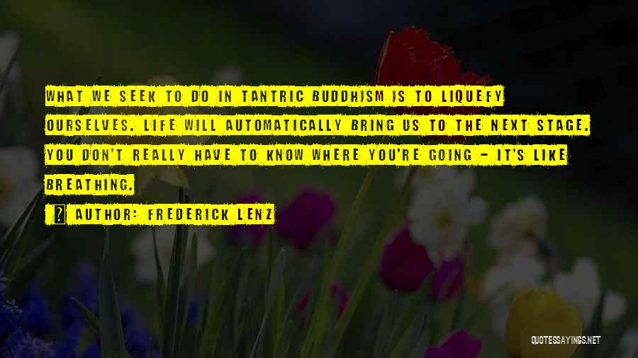 Frederick Lenz Quotes: What We Seek To Do In Tantric Buddhism Is To Liquefy Ourselves. Life Will Automatically Bring Us To The Next