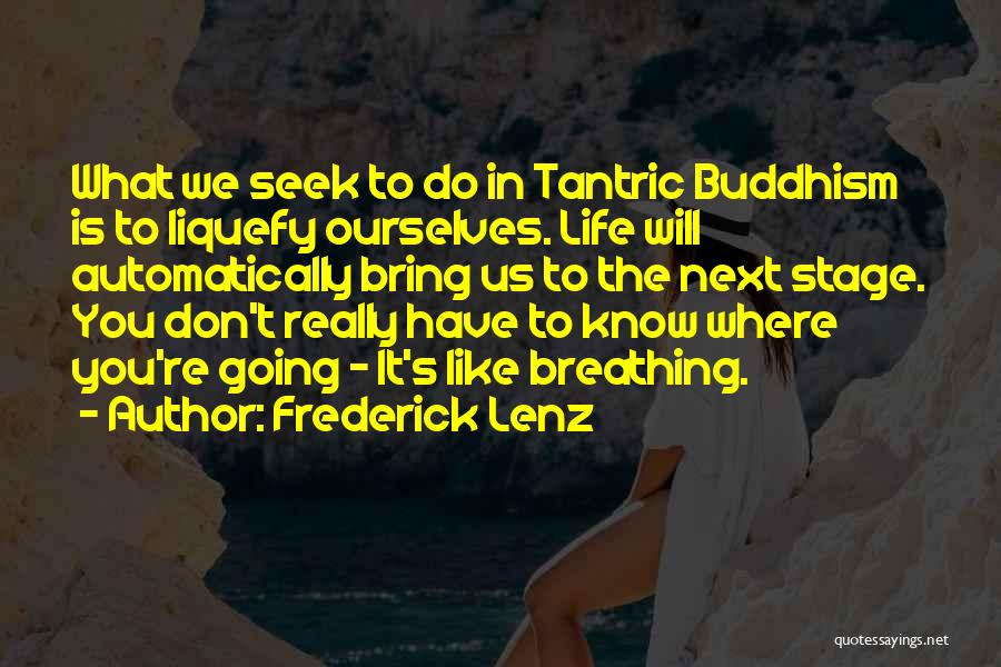 Frederick Lenz Quotes: What We Seek To Do In Tantric Buddhism Is To Liquefy Ourselves. Life Will Automatically Bring Us To The Next