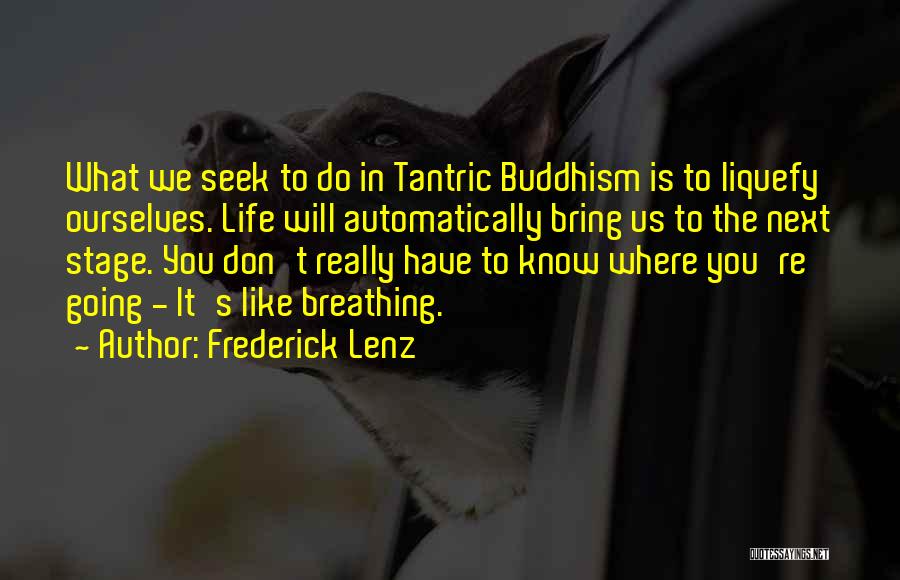 Frederick Lenz Quotes: What We Seek To Do In Tantric Buddhism Is To Liquefy Ourselves. Life Will Automatically Bring Us To The Next
