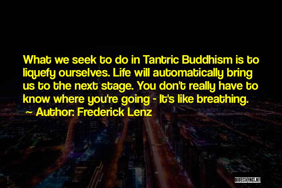 Frederick Lenz Quotes: What We Seek To Do In Tantric Buddhism Is To Liquefy Ourselves. Life Will Automatically Bring Us To The Next