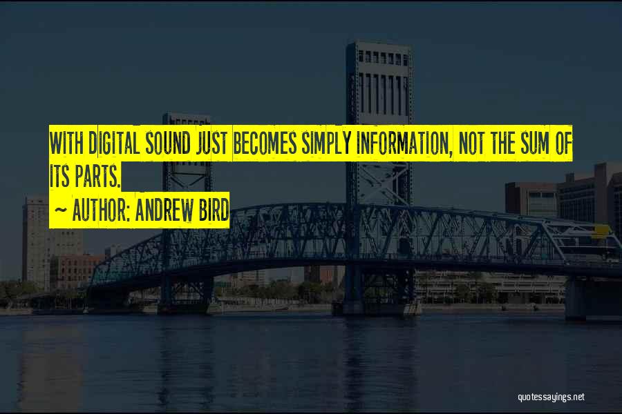 Andrew Bird Quotes: With Digital Sound Just Becomes Simply Information, Not The Sum Of Its Parts.