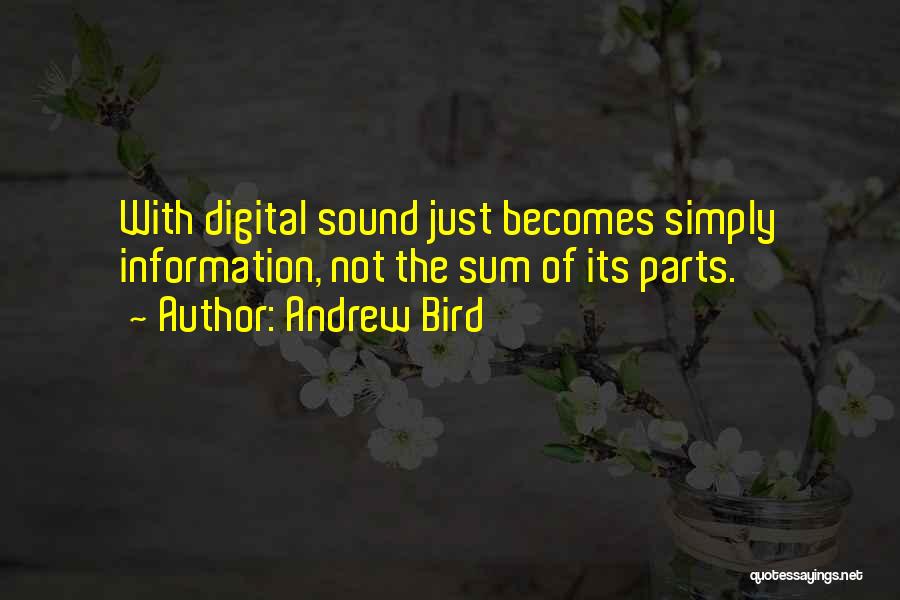 Andrew Bird Quotes: With Digital Sound Just Becomes Simply Information, Not The Sum Of Its Parts.