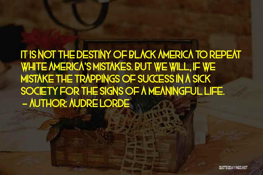 Audre Lorde Quotes: It Is Not The Destiny Of Black America To Repeat White America's Mistakes. But We Will, If We Mistake The