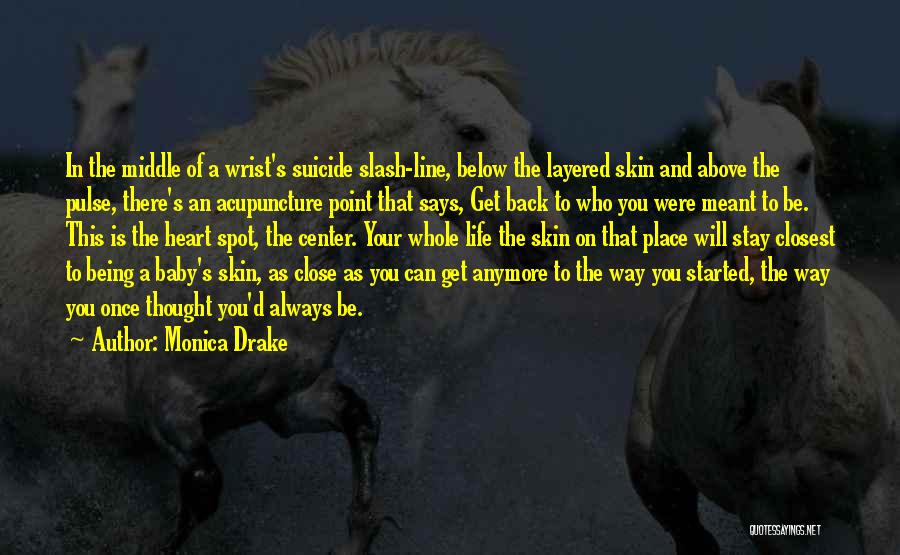 Monica Drake Quotes: In The Middle Of A Wrist's Suicide Slash-line, Below The Layered Skin And Above The Pulse, There's An Acupuncture Point