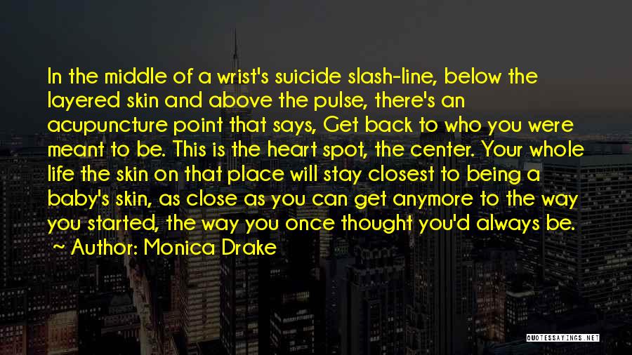 Monica Drake Quotes: In The Middle Of A Wrist's Suicide Slash-line, Below The Layered Skin And Above The Pulse, There's An Acupuncture Point