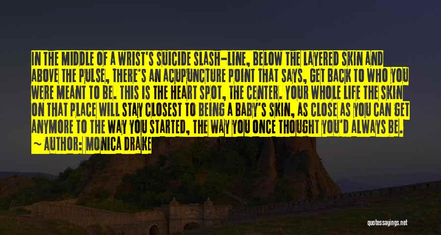 Monica Drake Quotes: In The Middle Of A Wrist's Suicide Slash-line, Below The Layered Skin And Above The Pulse, There's An Acupuncture Point