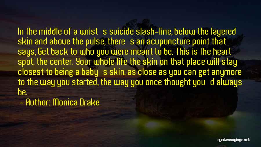 Monica Drake Quotes: In The Middle Of A Wrist's Suicide Slash-line, Below The Layered Skin And Above The Pulse, There's An Acupuncture Point