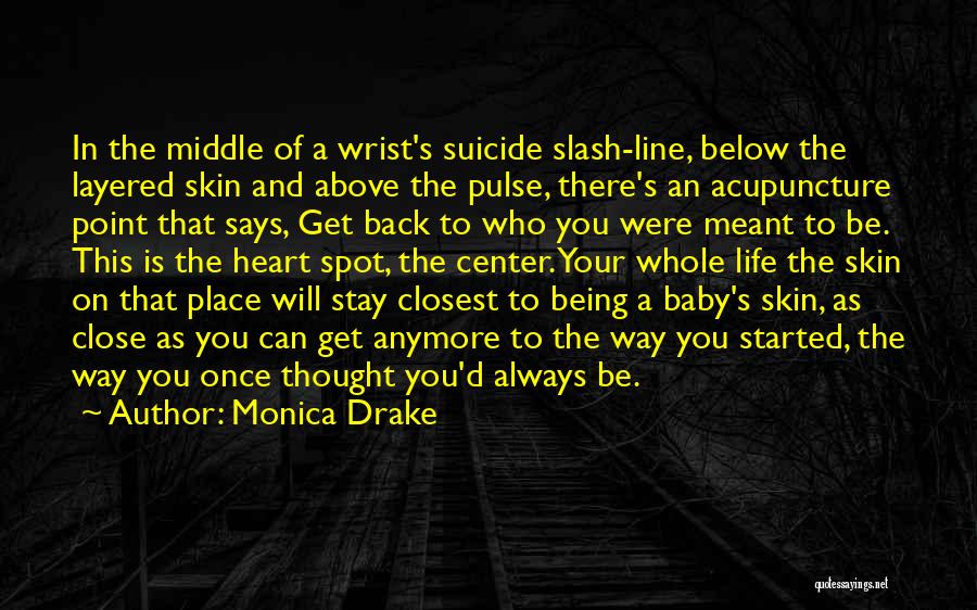 Monica Drake Quotes: In The Middle Of A Wrist's Suicide Slash-line, Below The Layered Skin And Above The Pulse, There's An Acupuncture Point