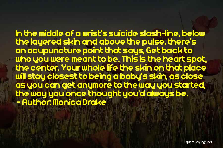 Monica Drake Quotes: In The Middle Of A Wrist's Suicide Slash-line, Below The Layered Skin And Above The Pulse, There's An Acupuncture Point