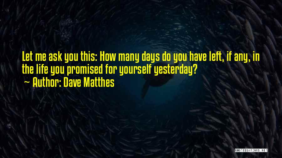 Dave Matthes Quotes: Let Me Ask You This: How Many Days Do You Have Left, If Any, In The Life You Promised For