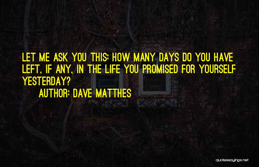 Dave Matthes Quotes: Let Me Ask You This: How Many Days Do You Have Left, If Any, In The Life You Promised For