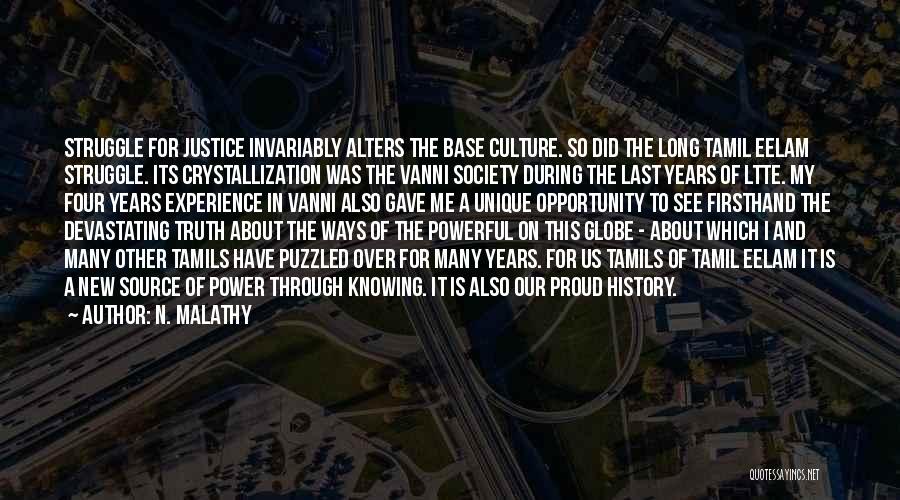 N. Malathy Quotes: Struggle For Justice Invariably Alters The Base Culture. So Did The Long Tamil Eelam Struggle. Its Crystallization Was The Vanni