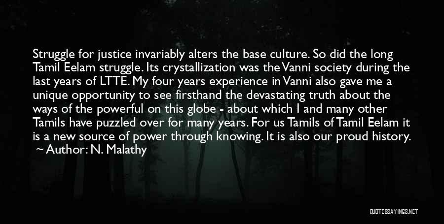 N. Malathy Quotes: Struggle For Justice Invariably Alters The Base Culture. So Did The Long Tamil Eelam Struggle. Its Crystallization Was The Vanni