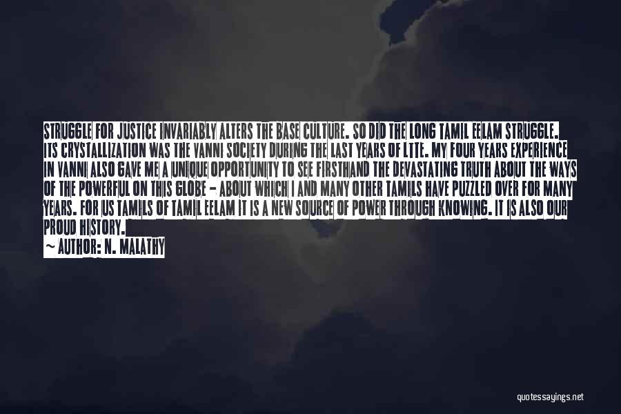 N. Malathy Quotes: Struggle For Justice Invariably Alters The Base Culture. So Did The Long Tamil Eelam Struggle. Its Crystallization Was The Vanni