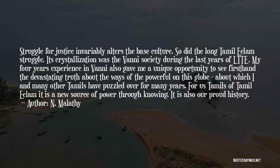 N. Malathy Quotes: Struggle For Justice Invariably Alters The Base Culture. So Did The Long Tamil Eelam Struggle. Its Crystallization Was The Vanni