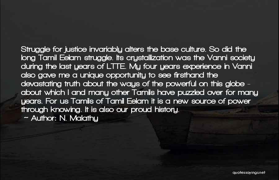 N. Malathy Quotes: Struggle For Justice Invariably Alters The Base Culture. So Did The Long Tamil Eelam Struggle. Its Crystallization Was The Vanni