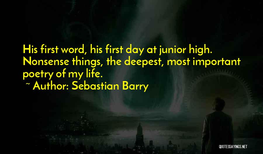 Sebastian Barry Quotes: His First Word, His First Day At Junior High. Nonsense Things, The Deepest, Most Important Poetry Of My Life.