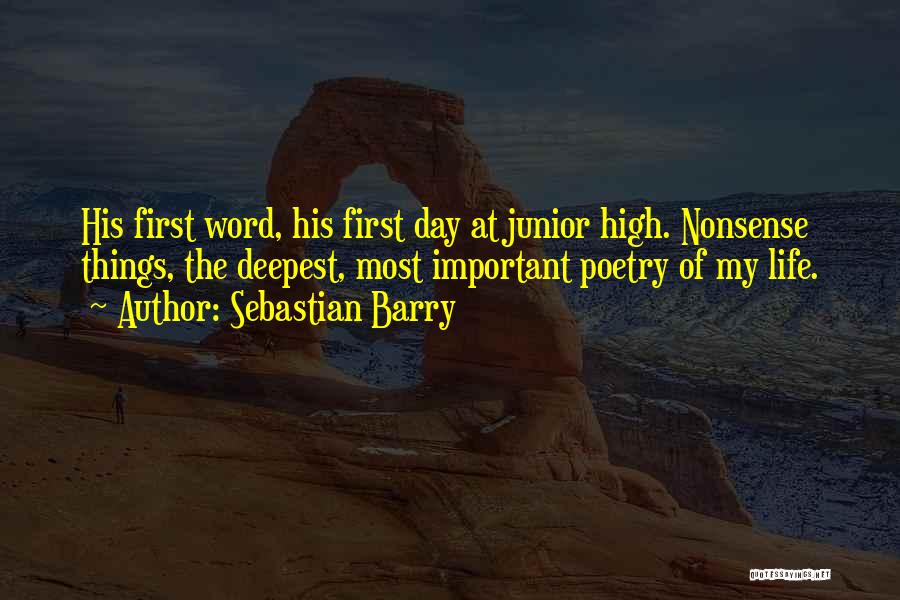 Sebastian Barry Quotes: His First Word, His First Day At Junior High. Nonsense Things, The Deepest, Most Important Poetry Of My Life.