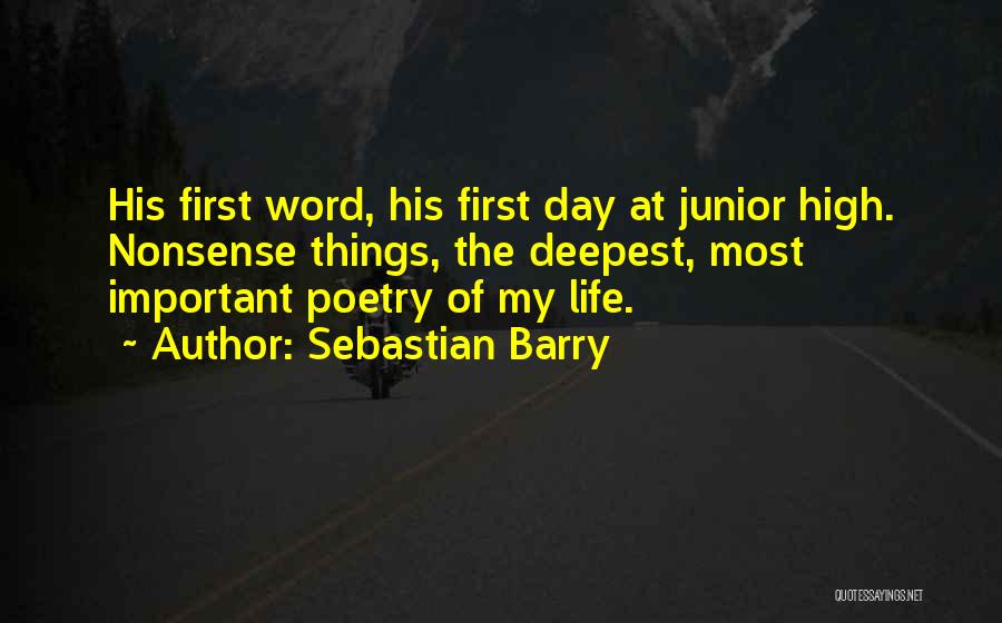 Sebastian Barry Quotes: His First Word, His First Day At Junior High. Nonsense Things, The Deepest, Most Important Poetry Of My Life.