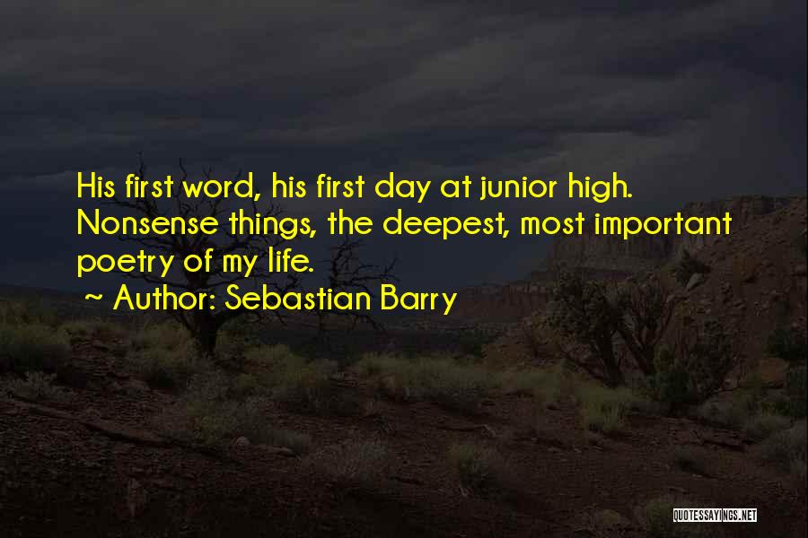 Sebastian Barry Quotes: His First Word, His First Day At Junior High. Nonsense Things, The Deepest, Most Important Poetry Of My Life.
