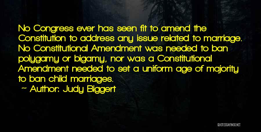 Judy Biggert Quotes: No Congress Ever Has Seen Fit To Amend The Constitution To Address Any Issue Related To Marriage. No Constitutional Amendment