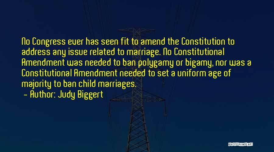 Judy Biggert Quotes: No Congress Ever Has Seen Fit To Amend The Constitution To Address Any Issue Related To Marriage. No Constitutional Amendment