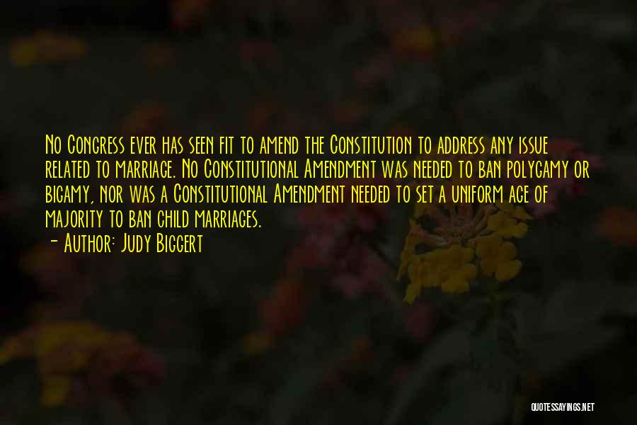 Judy Biggert Quotes: No Congress Ever Has Seen Fit To Amend The Constitution To Address Any Issue Related To Marriage. No Constitutional Amendment