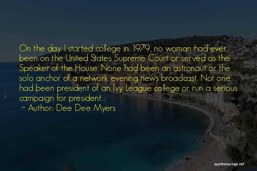 Dee Dee Myers Quotes: On The Day I Started College In 1979, No Woman Had Ever Been On The United States Supreme Court Or