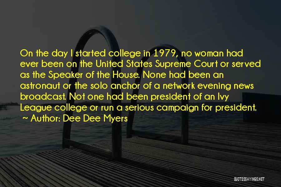 Dee Dee Myers Quotes: On The Day I Started College In 1979, No Woman Had Ever Been On The United States Supreme Court Or