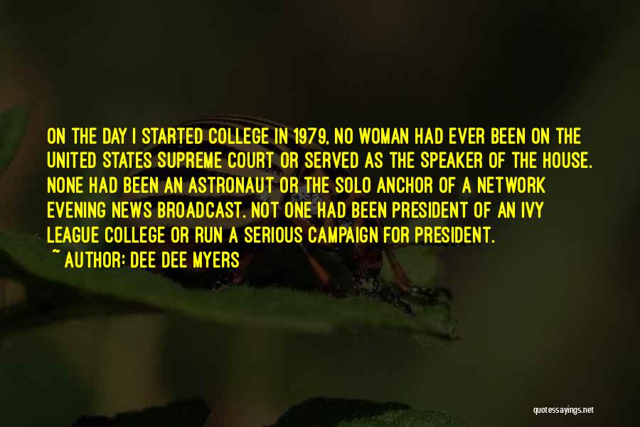 Dee Dee Myers Quotes: On The Day I Started College In 1979, No Woman Had Ever Been On The United States Supreme Court Or