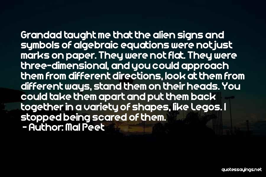 Mal Peet Quotes: Grandad Taught Me That The Alien Signs And Symbols Of Algebraic Equations Were Not Just Marks On Paper. They Were