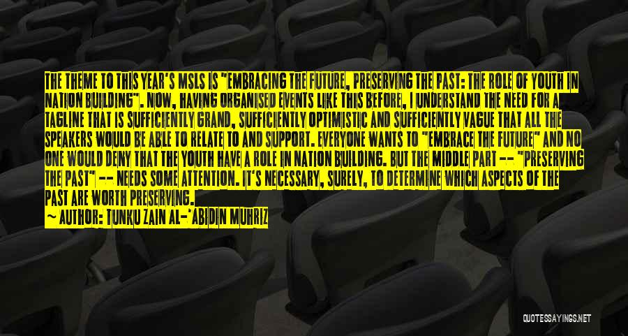 Tunku Zain Al-'Abidin Muhriz Quotes: The Theme To This Year's Msls Is Embracing The Future, Preserving The Past: The Role Of Youth In Nation Building.