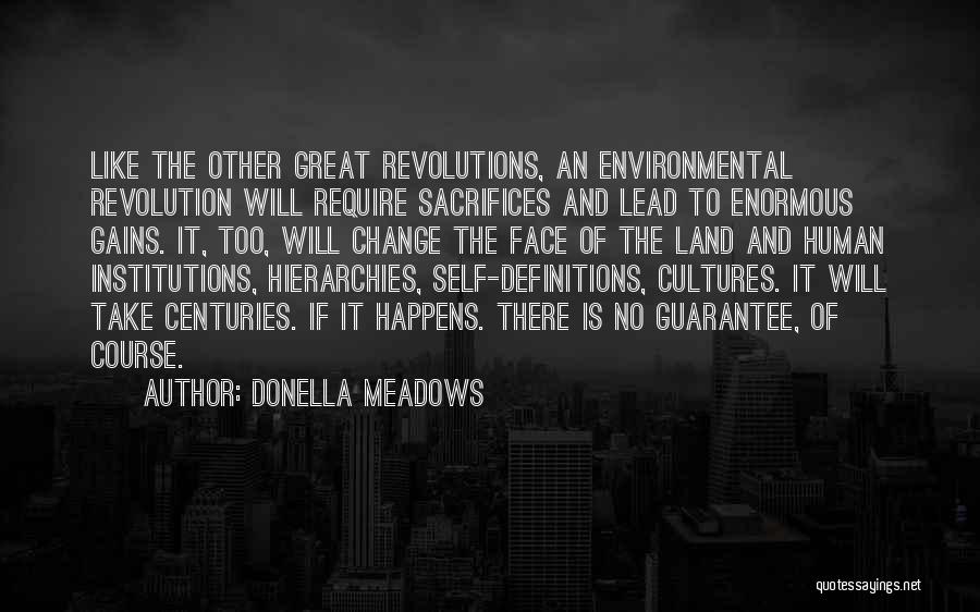 Donella Meadows Quotes: Like The Other Great Revolutions, An Environmental Revolution Will Require Sacrifices And Lead To Enormous Gains. It, Too, Will Change