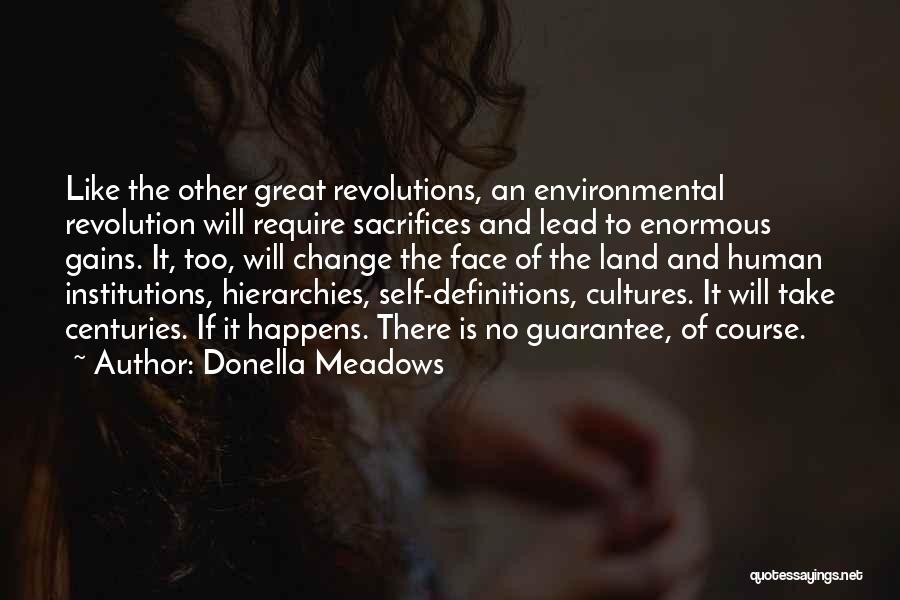 Donella Meadows Quotes: Like The Other Great Revolutions, An Environmental Revolution Will Require Sacrifices And Lead To Enormous Gains. It, Too, Will Change