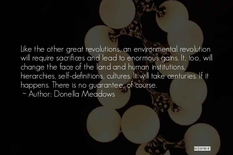 Donella Meadows Quotes: Like The Other Great Revolutions, An Environmental Revolution Will Require Sacrifices And Lead To Enormous Gains. It, Too, Will Change