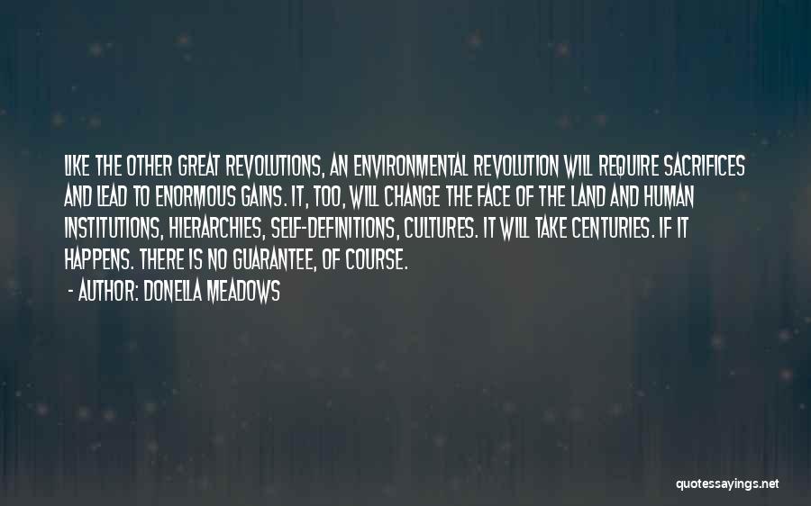 Donella Meadows Quotes: Like The Other Great Revolutions, An Environmental Revolution Will Require Sacrifices And Lead To Enormous Gains. It, Too, Will Change